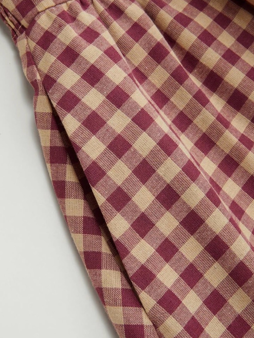 SOLD ❌ Cider Burgundy and Beige Gingham Tie-Shoulder Maxi Dress with Bow Front - Picture 6 of 9
